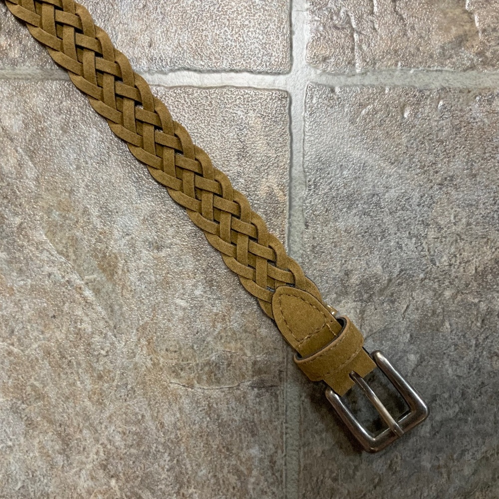 Woven Suede Like Tan Belt With Black Leather Like Opposing Side